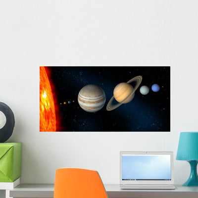 Solar System Wall Mural shown on a wall