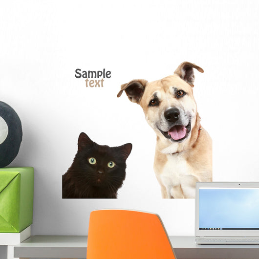 Cat and Dog on a White Background Wall Decal