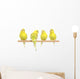 Four Yellow Budgie on Branch Wall Decal