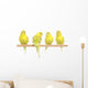 Four Yellow Budgie on Branch Wall Decal