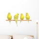 Four Yellow Budgie on Branch Wall Decal