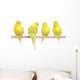 Four Yellow Budgie on Branch Wall Decal