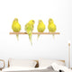 Four Yellow Budgie on Branch Wall Decal