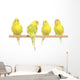 Four Yellow Budgie on Branch Wall Decal
