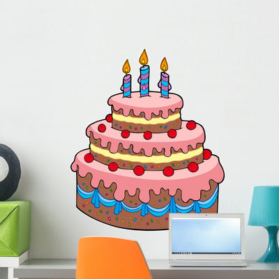 Big Cartoon Birthday Cake Wall Decal shown on a wall