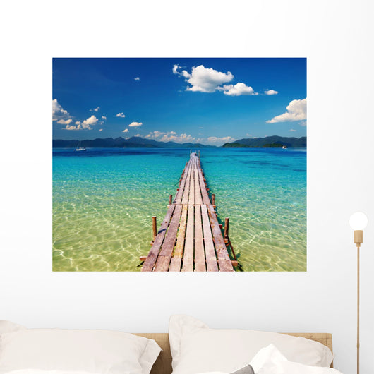 Wooden Pier in Tropical Paradise Wall Mural