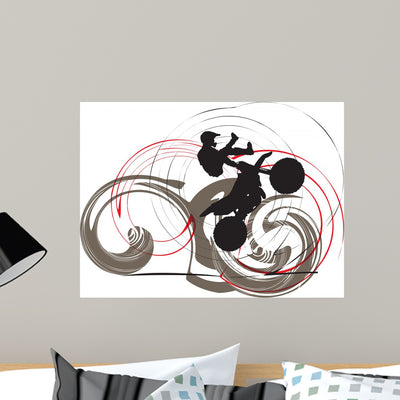 Biker Illustration Wall Decal shown on a wall