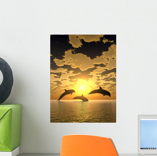 dolphin yellow sunset Wall Mural
