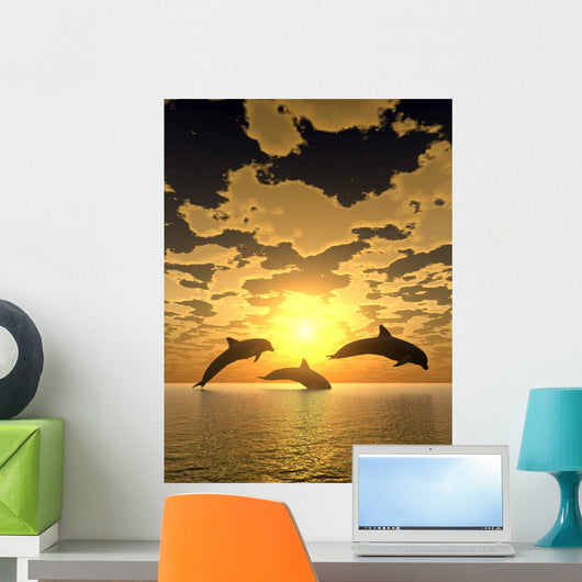 dolphin yellow sunset Wall Mural