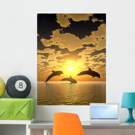 dolphin yellow sunset Wall Mural
