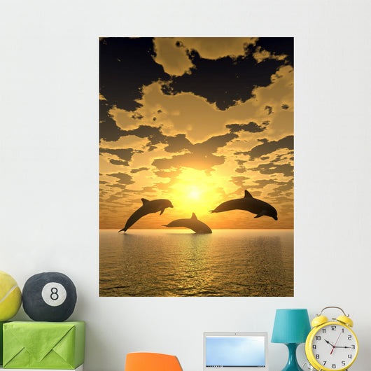 dolphin yellow sunset Wall Mural