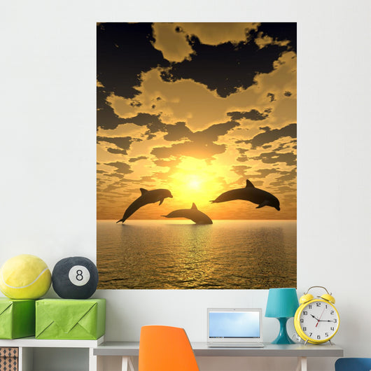 dolphin yellow sunset Wall Mural