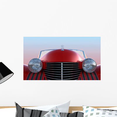 Red Retro Car Wall Decal shown on a wall
