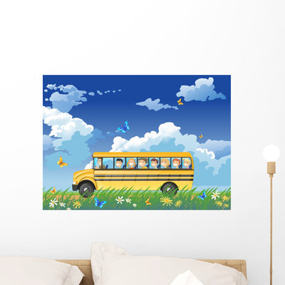 School Bus Wall Mural shown on a wall