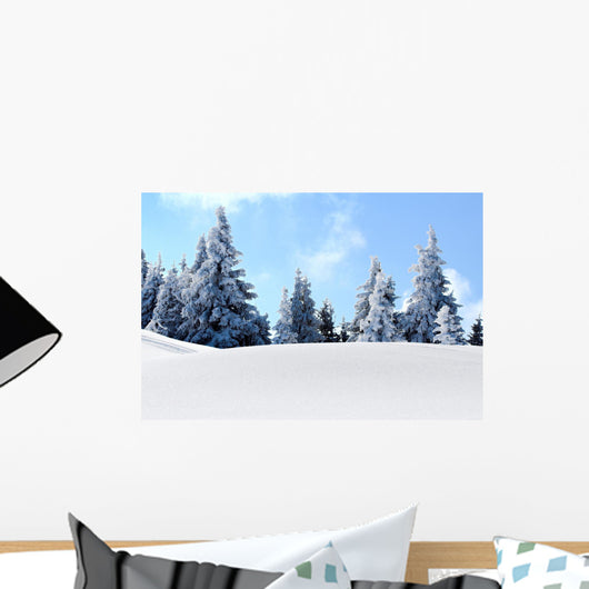 snow mountain trees Wall Mural