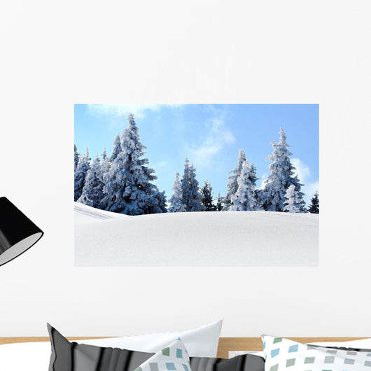 snow mountain trees Wall Mural