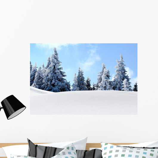 snow mountain trees Wall Mural