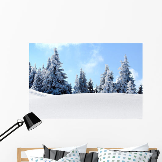 snow mountain trees Wall Mural