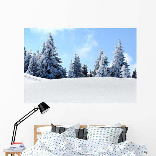 snow mountain trees Wall Mural