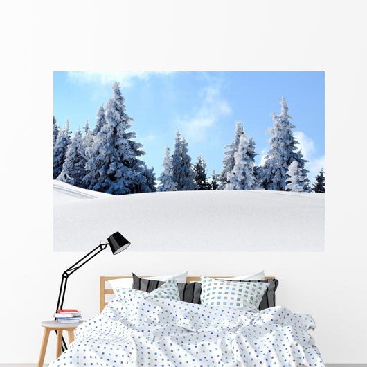 snow mountain trees Wall Mural