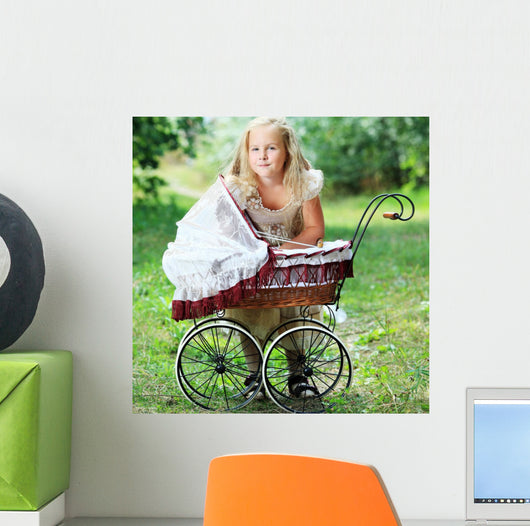 girl with baby buggy Wall Mural