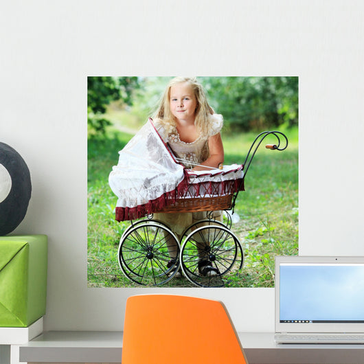 girl with baby buggy Wall Mural