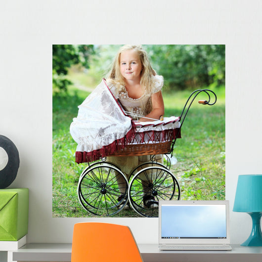 girl with baby buggy Wall Mural