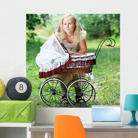 girl with baby buggy Wall Mural