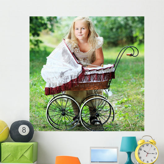 girl with baby buggy Wall Mural