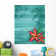 Frangipani Tropical Flowers on Striped Background Wall Mural