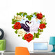 Rose frame in the shape of heart and couple swans Wall Decal