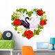 Rose frame in the shape of heart and couple swans Wall Decal