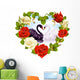 Rose frame in the shape of heart and couple swans Wall Decal