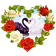Rose frame in the shape of heart and couple swans Wall Decal