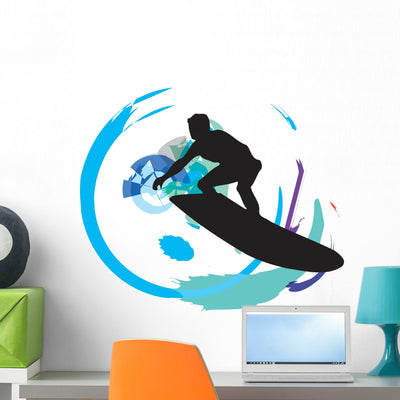 Surfer Illustration Wall Mural shown on a wall