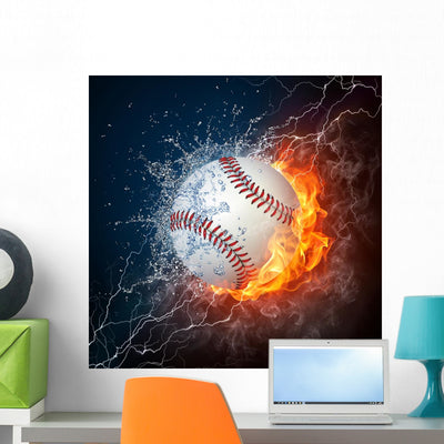 Baseball Ball Wall Mural shown on a wall