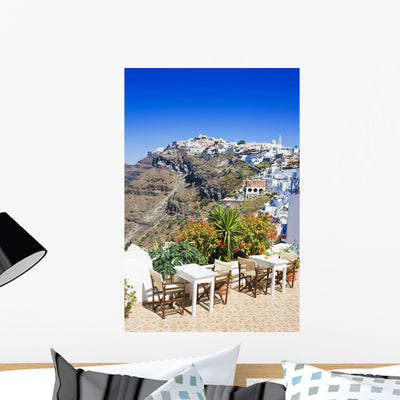 Santorini Wall Mural shown on a wall