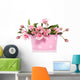 a bouquet of pink roses in a pink flowerpot isolated over white Wall Decal