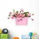 a bouquet of pink roses in a pink flowerpot isolated over white Wall Decal