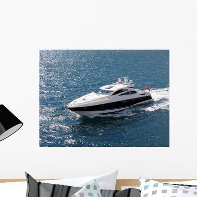 Speed Boat Wall Mural shown on a wall