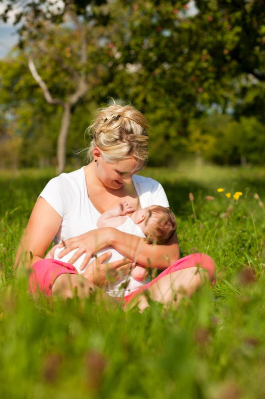 Mother nursing baby on meadow Wall Mural