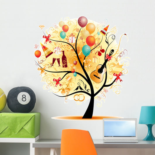 Happy celebration, funny tree with holiday symbols Wall Decal