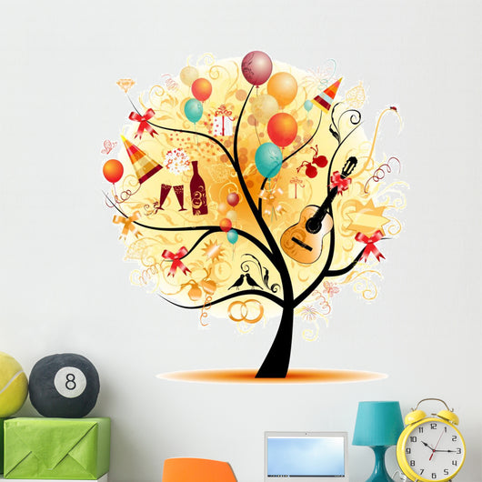 Happy celebration, funny tree with holiday symbols Wall Decal