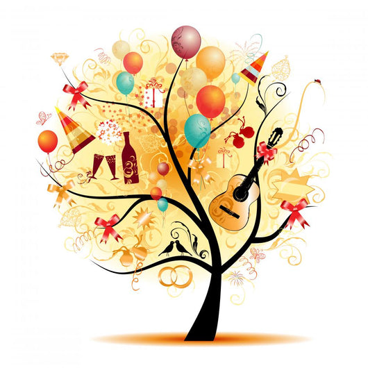 Happy celebration, funny tree with holiday symbols Wall Decal