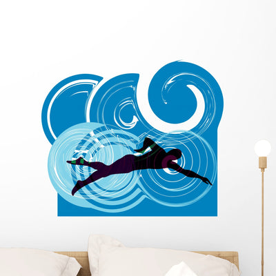 Man Swimming shown on a wall