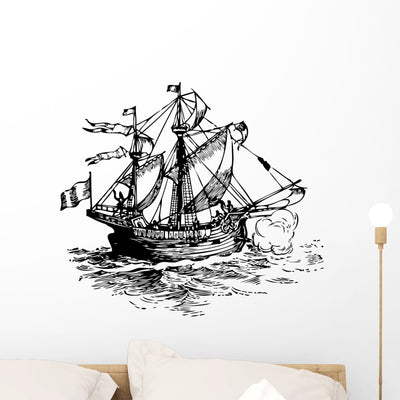 Sailboat Wall Decal shown on a wall