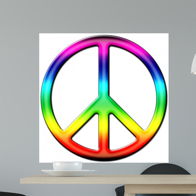 Rainbow Peace Sign Wall Decal shown on a wall