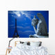 Notre Dame Chimera and Eiffel tower under the moon of Paris Wall Mural