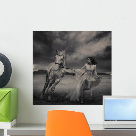 Young Beauty Running With a Horse Wall Mural