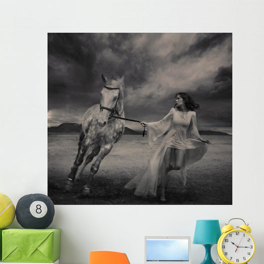 Young Beauty Running With a Horse Wall Mural